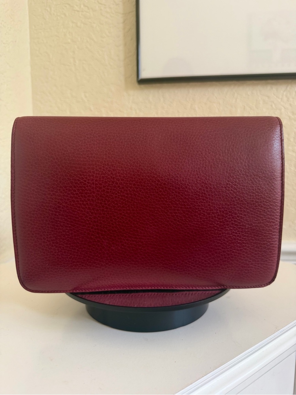 Celine Wine Red Pebbled Leather Envelope Clutch Purse Gold Hardware - Picture 10 of 17